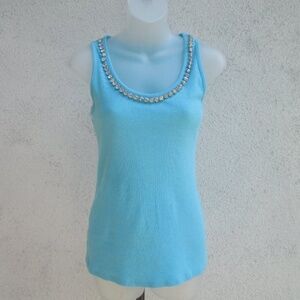 INC Jewel Neck Ribbed Tank Top M